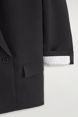CONTRAST-LINED DOUBLE-BREASTED BLAZER — BLACK 9