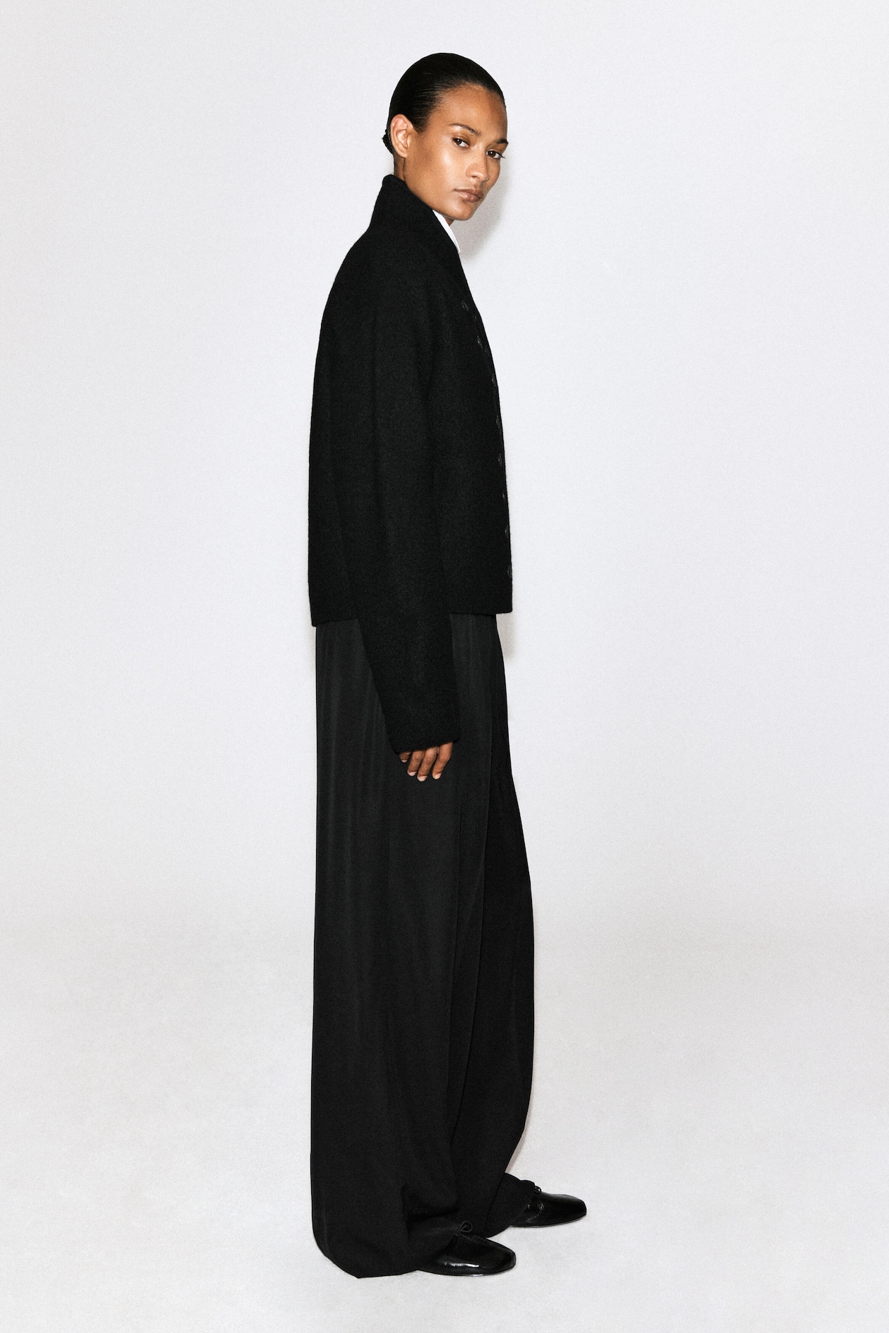 BOILED-WOOL UNIFORM JACKET — BLACK