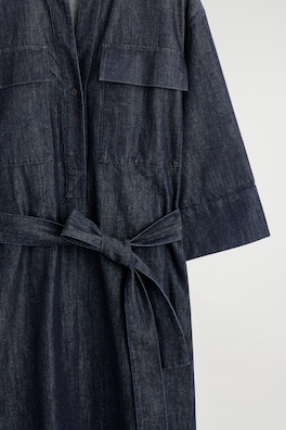 DENIM UTILITY MIDI SHIRT DRESS — DARK BLUE 5