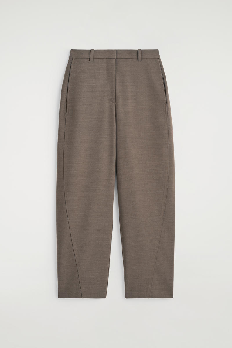 Cos Cropped Wool Barrel-leg Pants In Brown