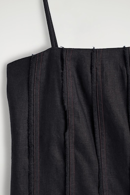 SCULPTED PLEATED LINEN PLAYSUIT — BLACK 5