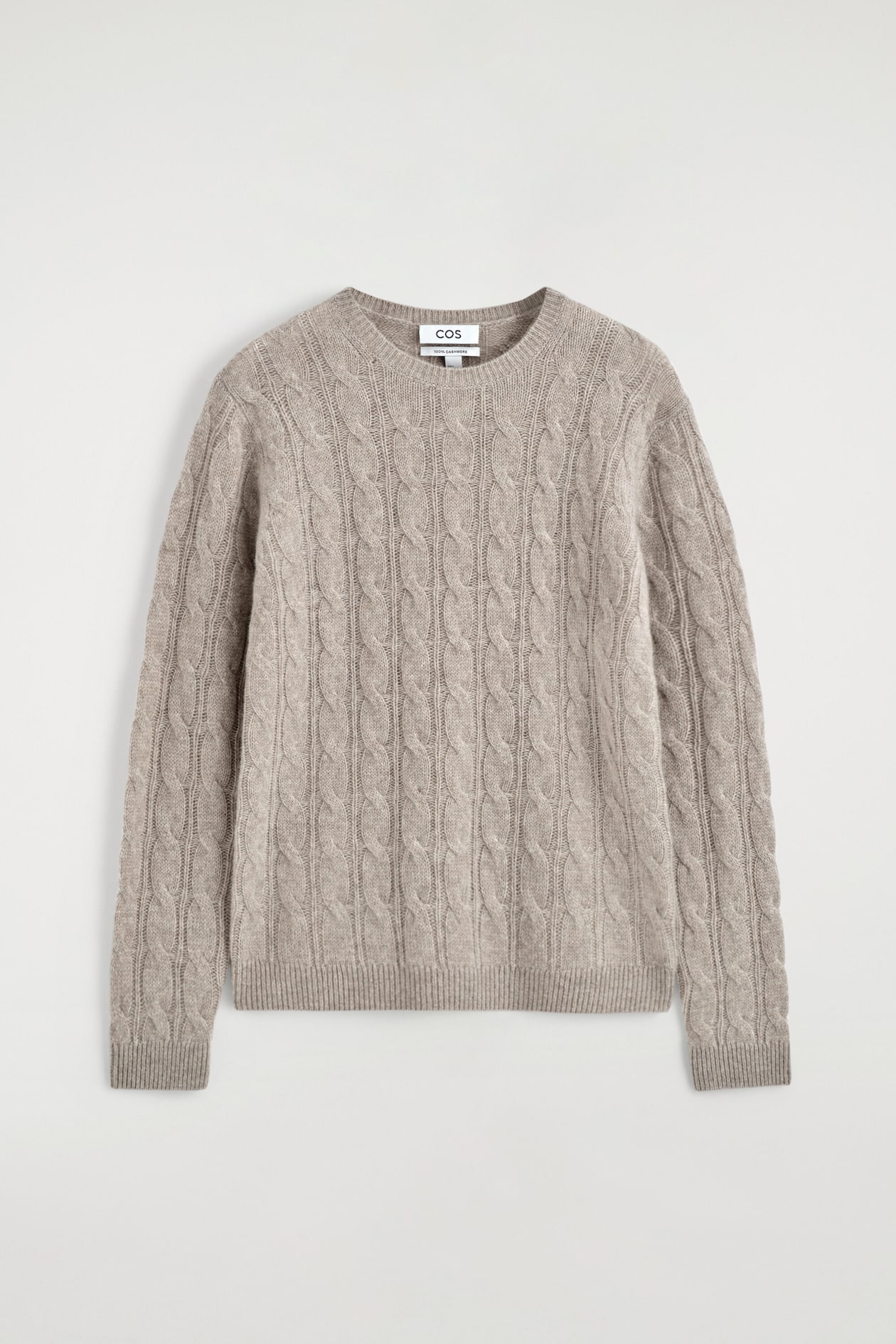 CABLE-KNIT PURE CASHMERE SWEATER — BEIGE