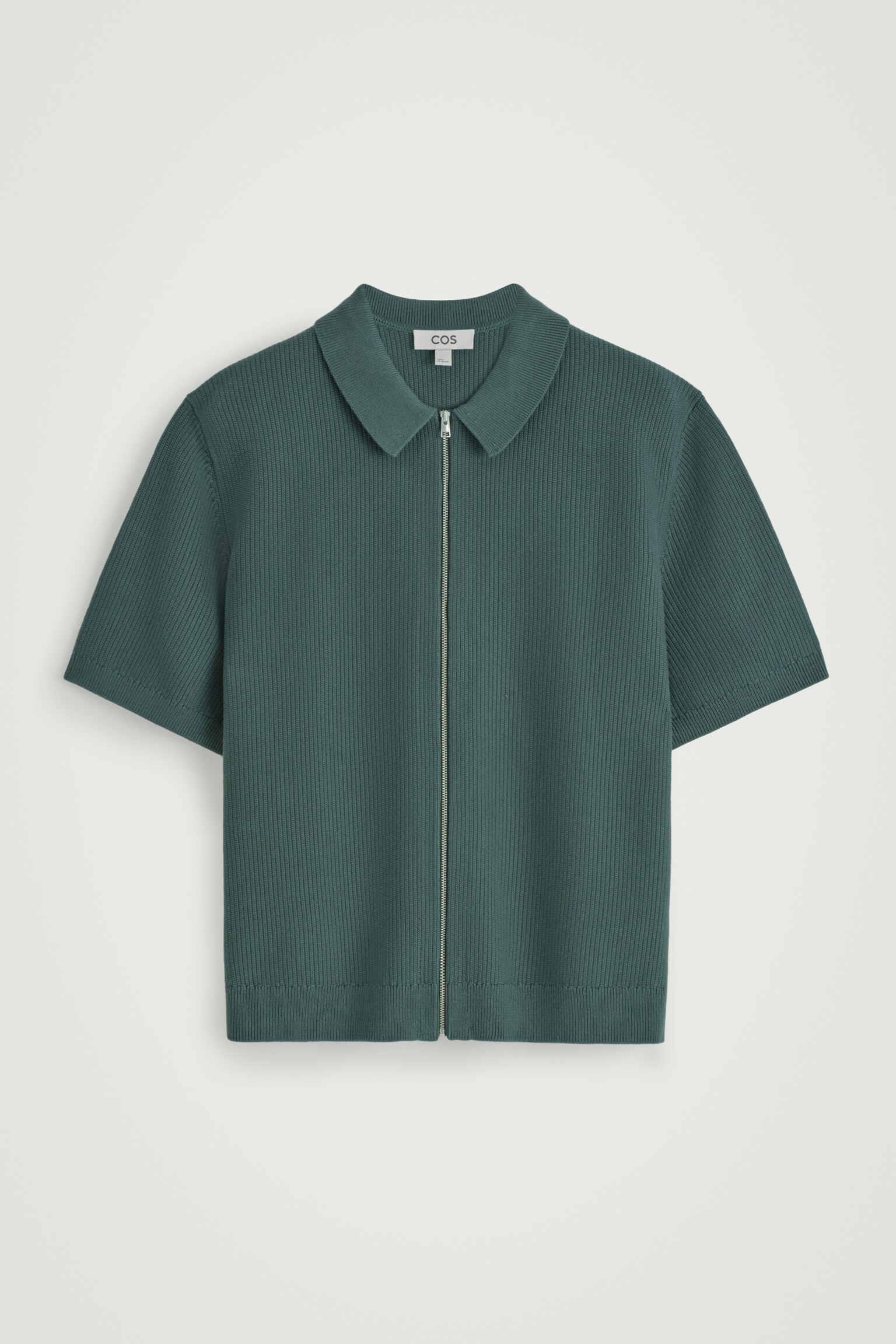 CHEMISE DEMI-ZIPPÉE EN MAILLE DE COTON GAUFRÉE - VERT PIN/BLANC - 2