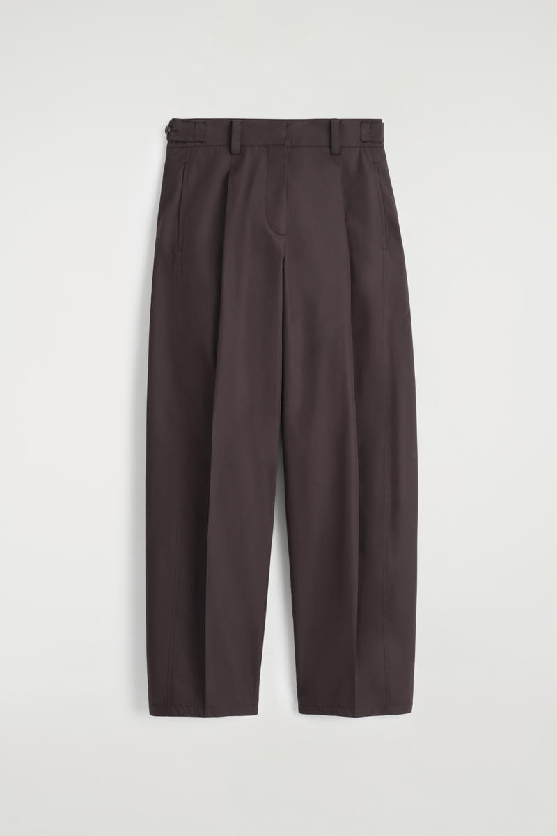 Cos Pleated Cotton Barrel-leg Trousers In Brown In Brown