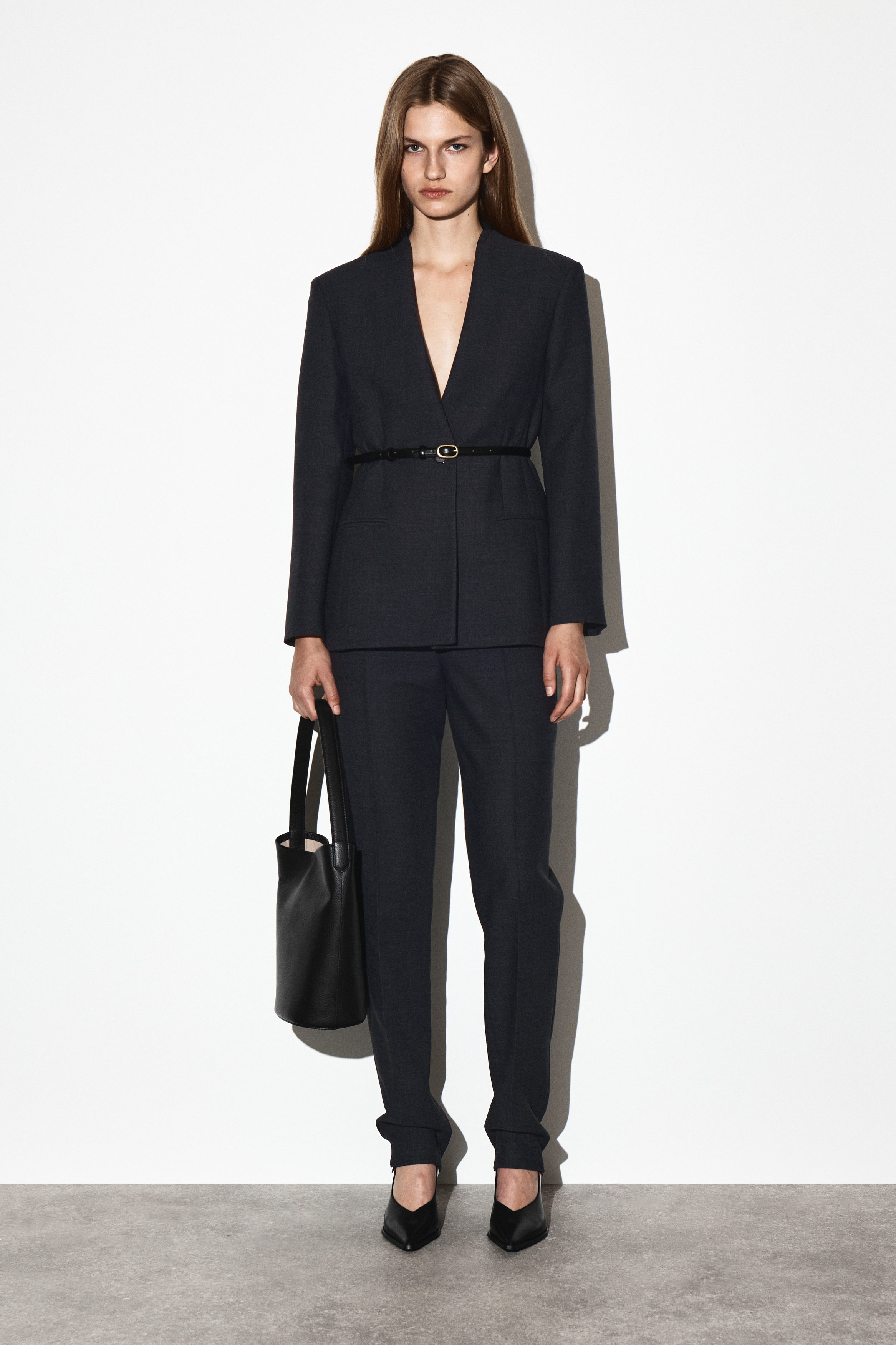 WOOL-BLEND SLIM-LEG PANTS - CHARCOAL | COS