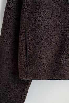 FUNNEL-NECK TEDDY JACKET — DARK BROWN 1