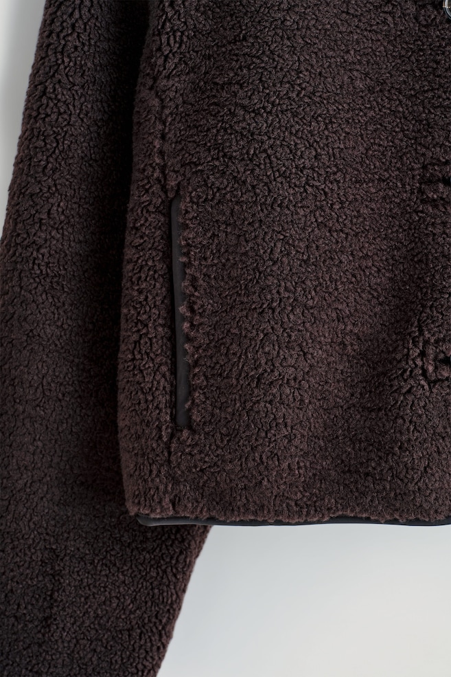 FUNNEL-NECK TEDDY JACKET — DARK BROWN