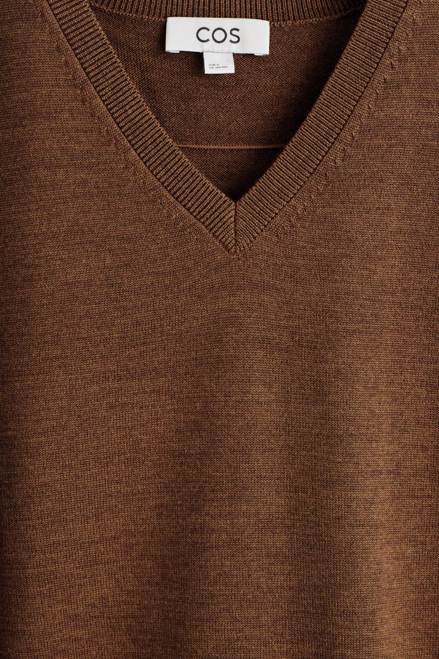 GILET IN LANA MERINO CON SCOLLO A V - MARRONE MÉLANGE/NERO - 5