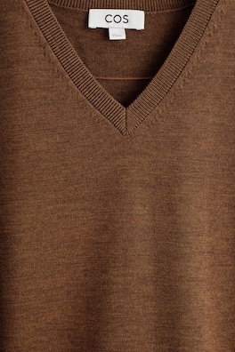 MERINO WOOL V-NECK VEST — BROWN MÉLANGE 1