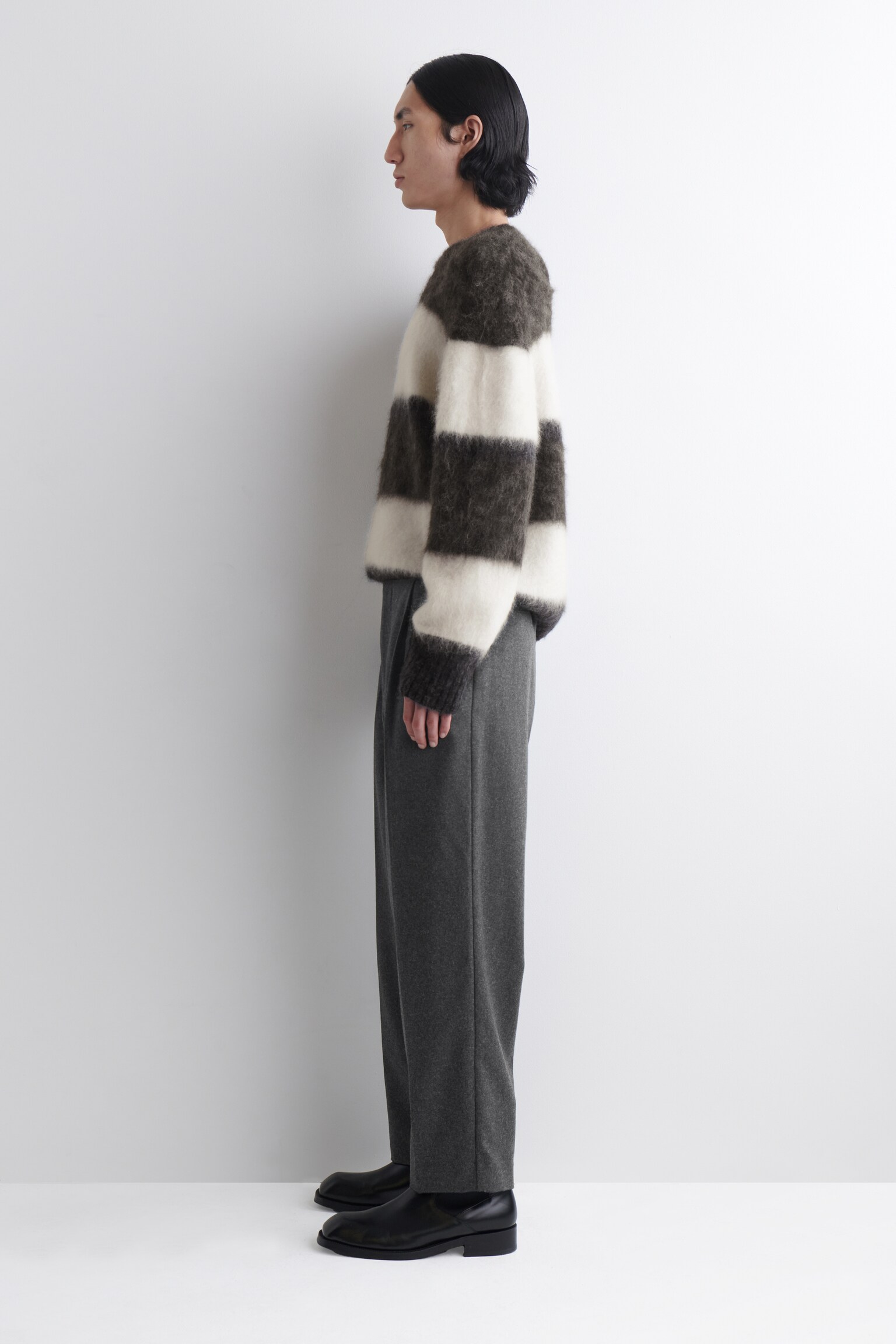 PLEATED WOOL STRAIGHT-LEG TROUSERS - GRIS MARENGO JASPEADO/GRIS/A CUADROS - 3