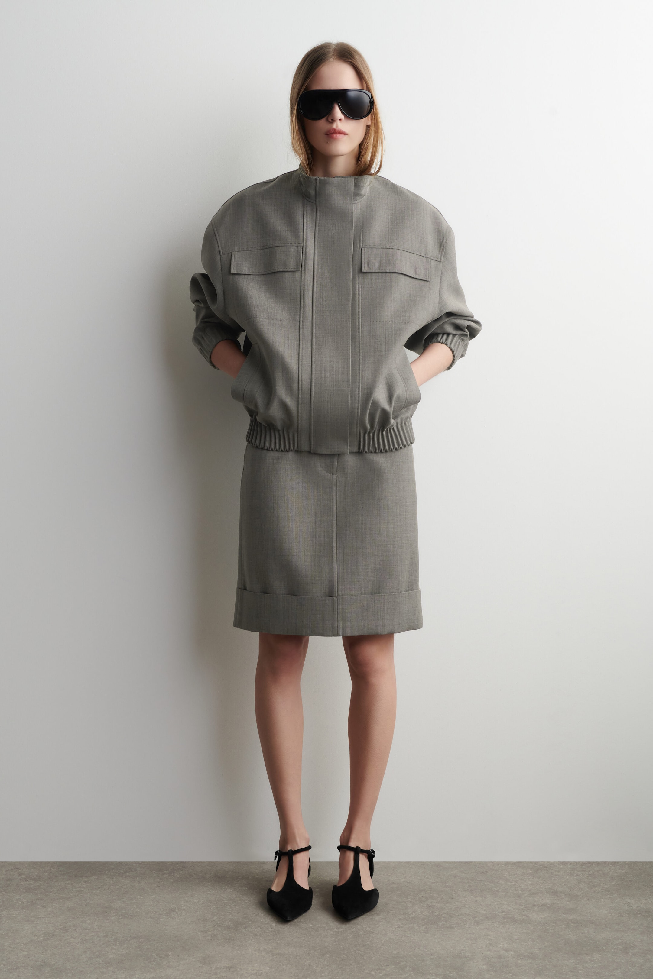 TURN-UP WOOL-BLEND PENCIL SKIRT