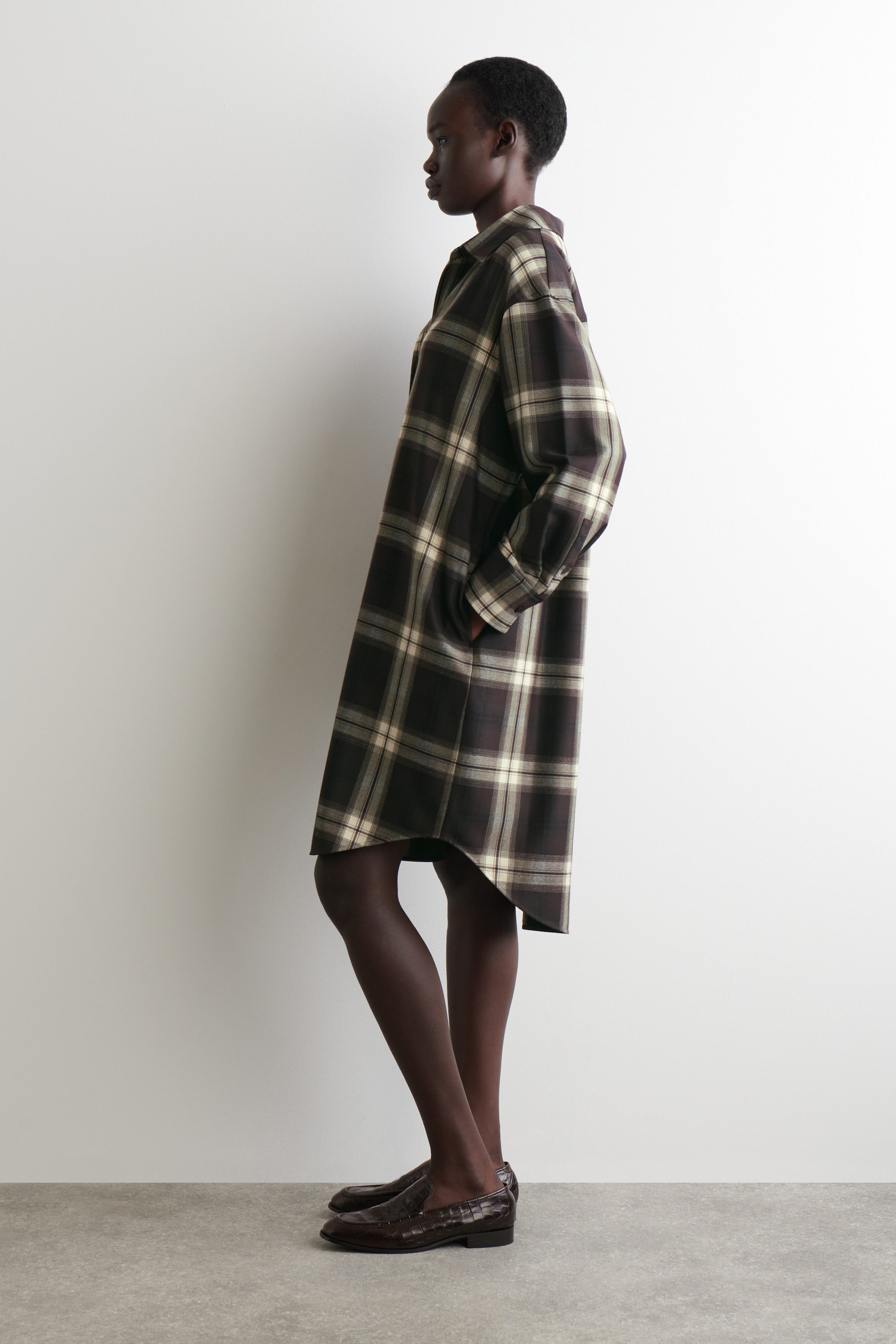 CHECKED OPEN-COLLAR SHIRT DRESS
