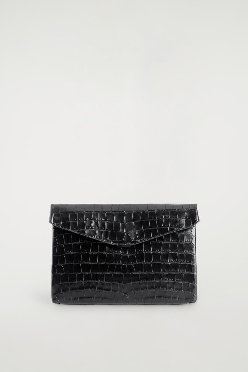 Envelope Clasp Pouch - Croc-Effect Leather
