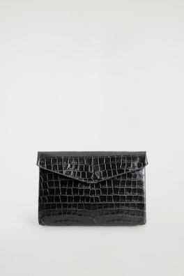 ENVELOPE CLASP POUCH - CROC-EFFECT LEATHER — BLACK 6