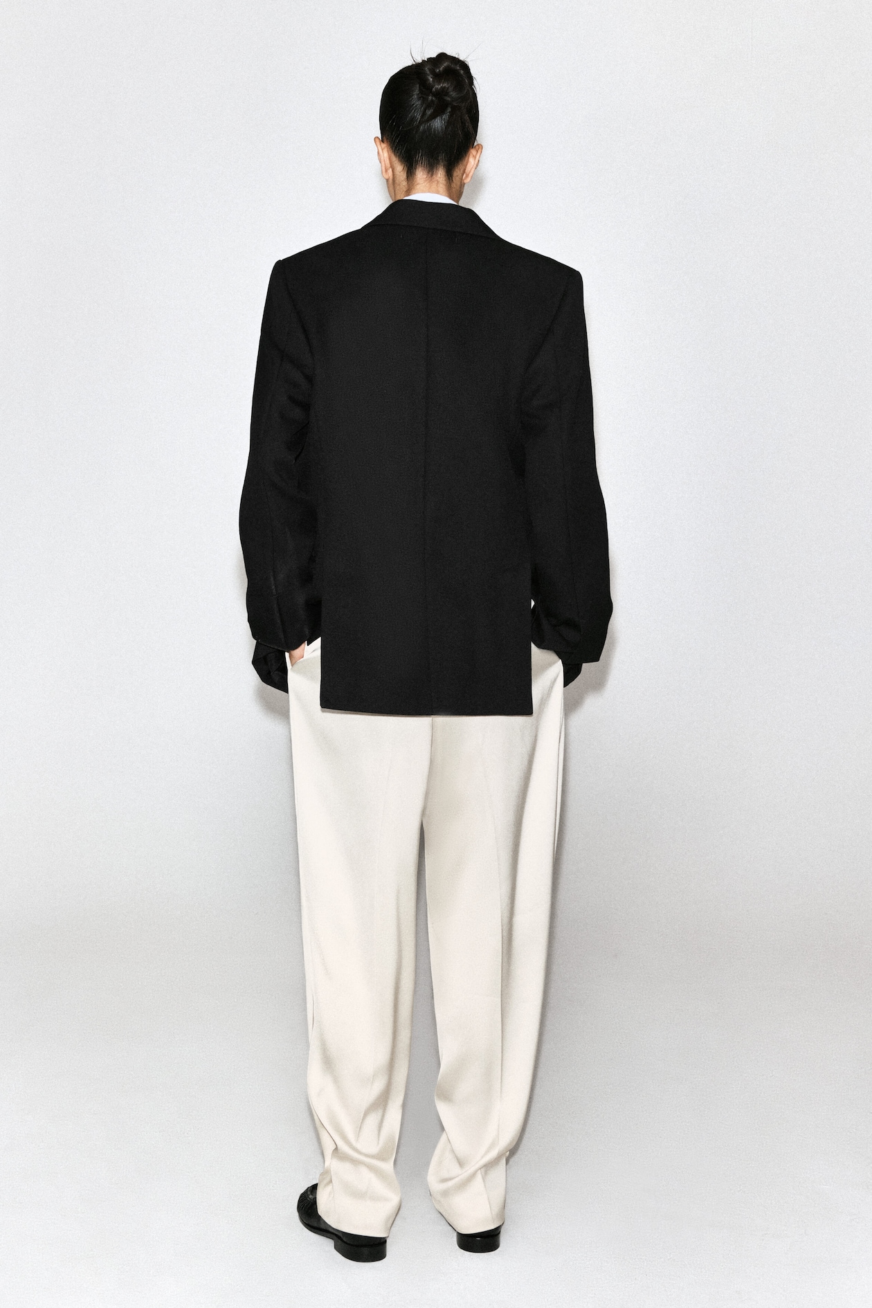 TAILORED MATTE-SATIN BARREL-LEG PANTS — OYSTER