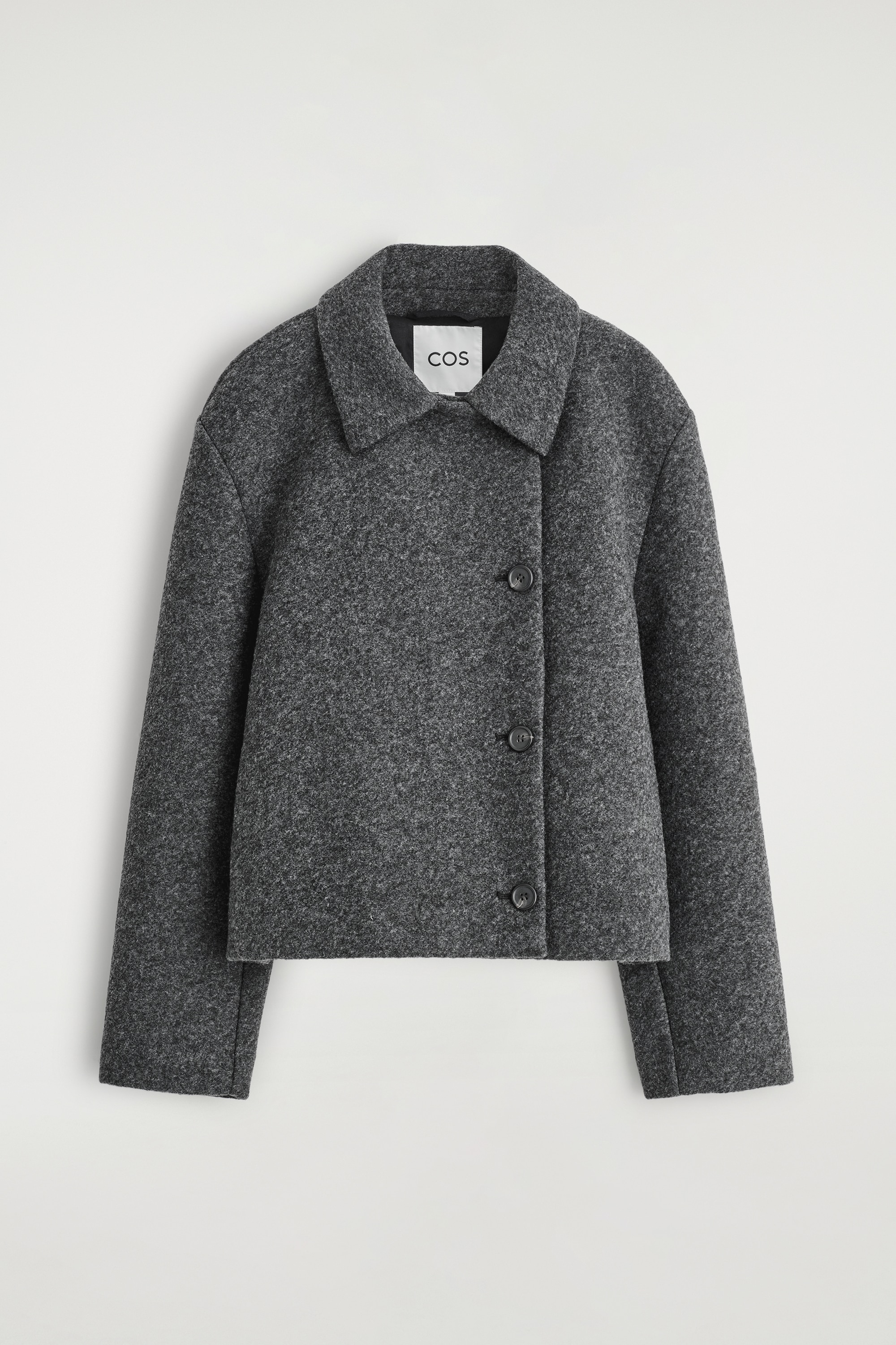 BOILED WOOL-BLEND SHORT JACKET - DARK-GREY MÉLANGE/BEIGE MÉLANGE