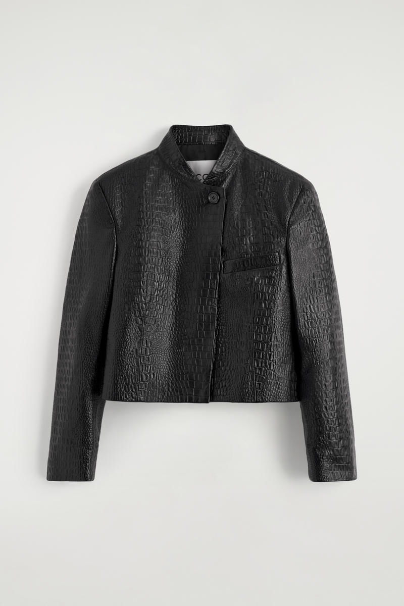 Cropped Croc-Effect Leather Blazer