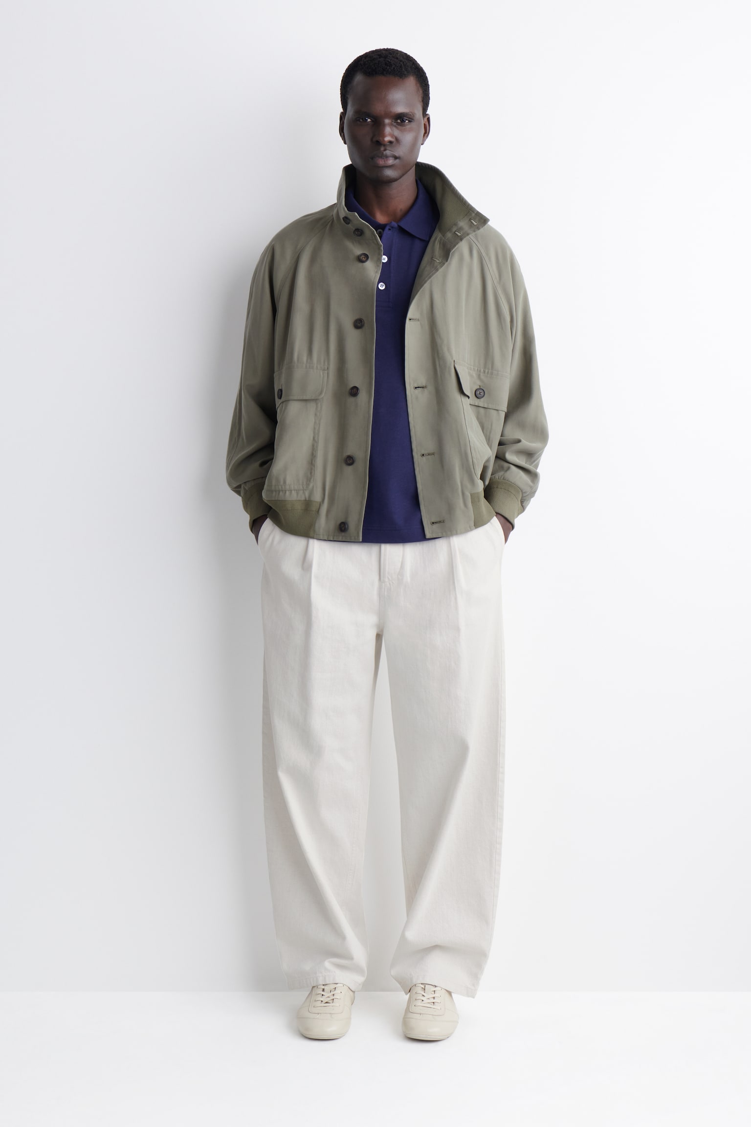 POLO EN MEZCLA DE ALGODÓN Y LINO RELAXED FIT - AZUL MARINO/MARRÓN - 7