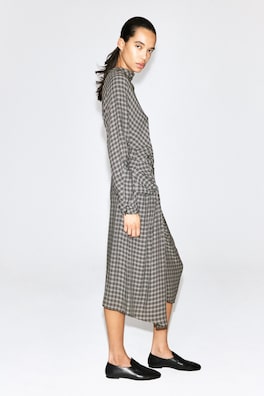 DRAPED CHECKED MIDI SKIRT — GRAY / CHECKED 4