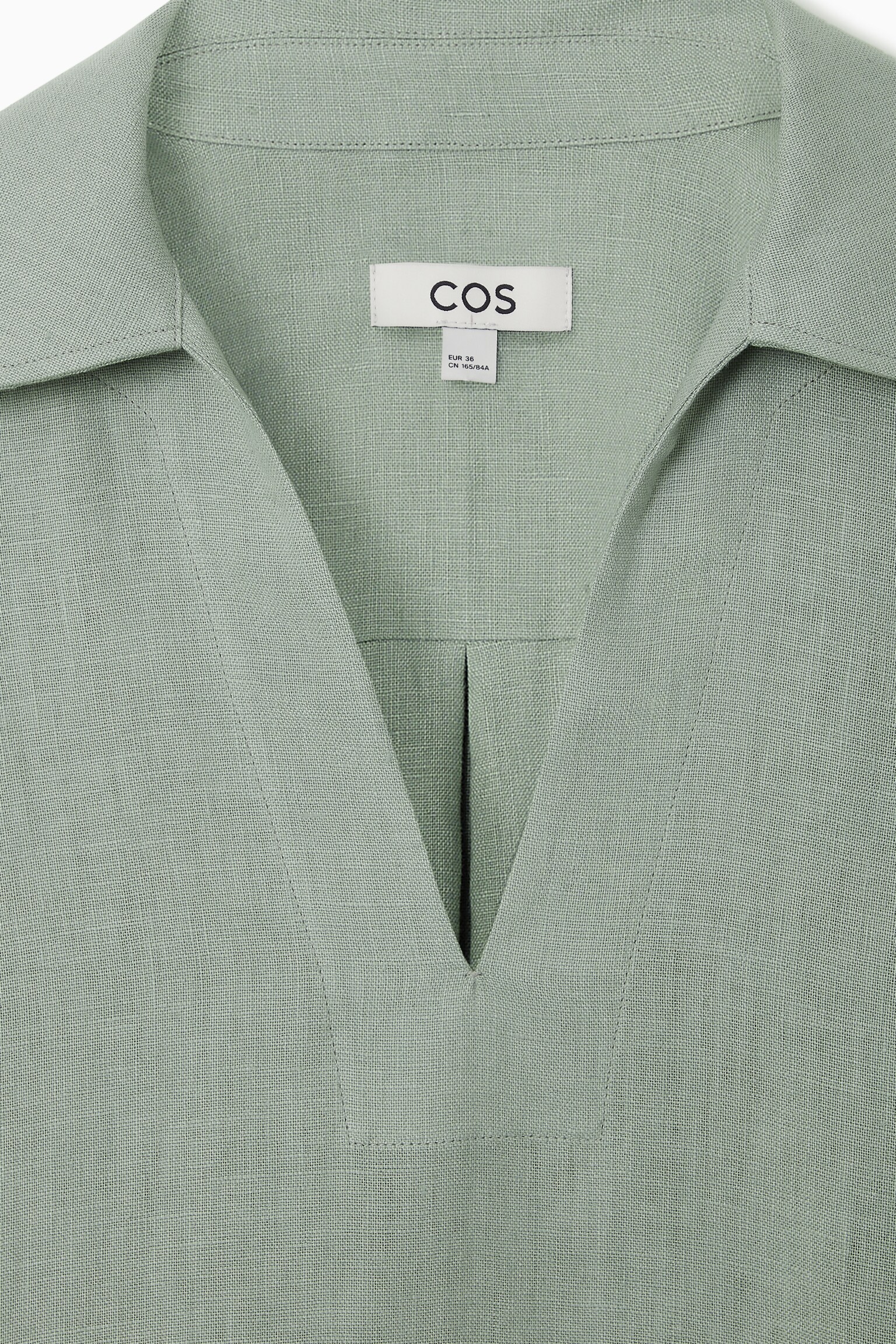 OPEN-COLLAR LINEN SHIRT DRESS - SAGE GREEN/BLACK - 2