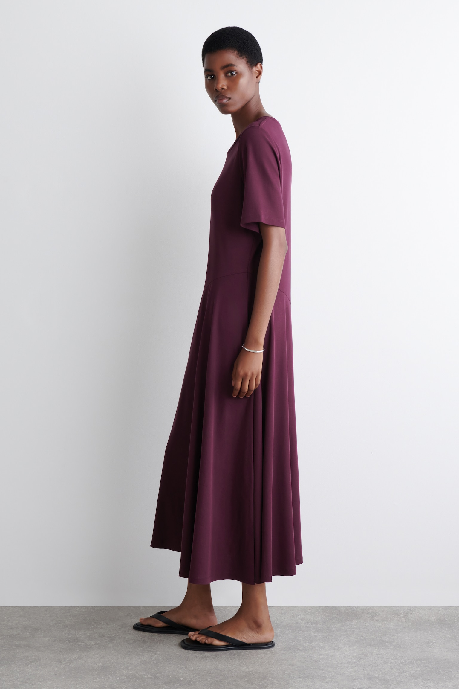 ROBE MIDI DRAPÉE EN COTON - BORDEAUX/NOIR - 3