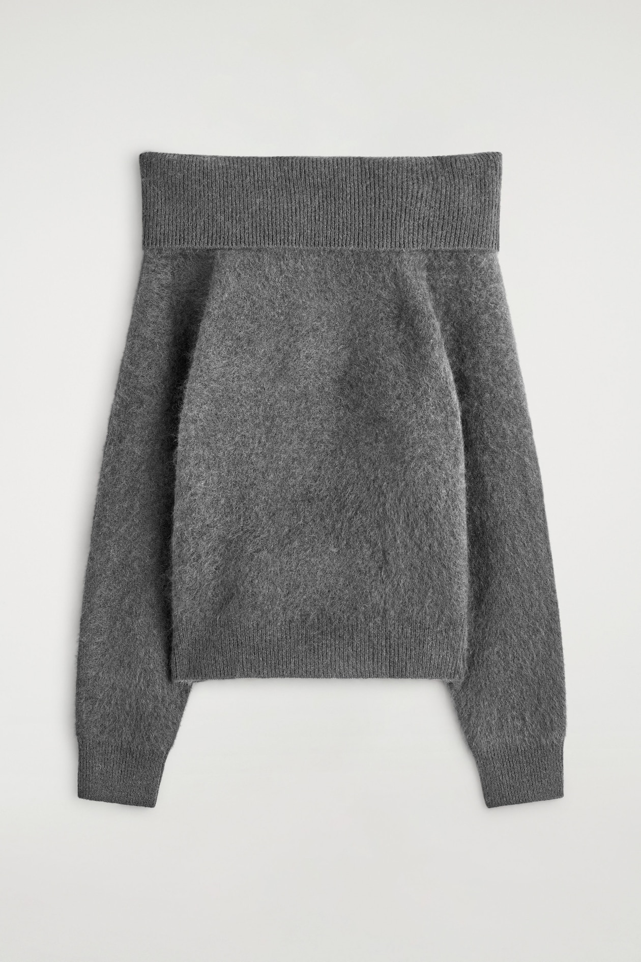 OFF-THE-SHOULDER MERINO WOOL JUMPER — GREY