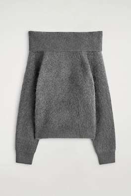 OFF-THE-SHOULDER MERINO WOOL JUMPER — GREY 2