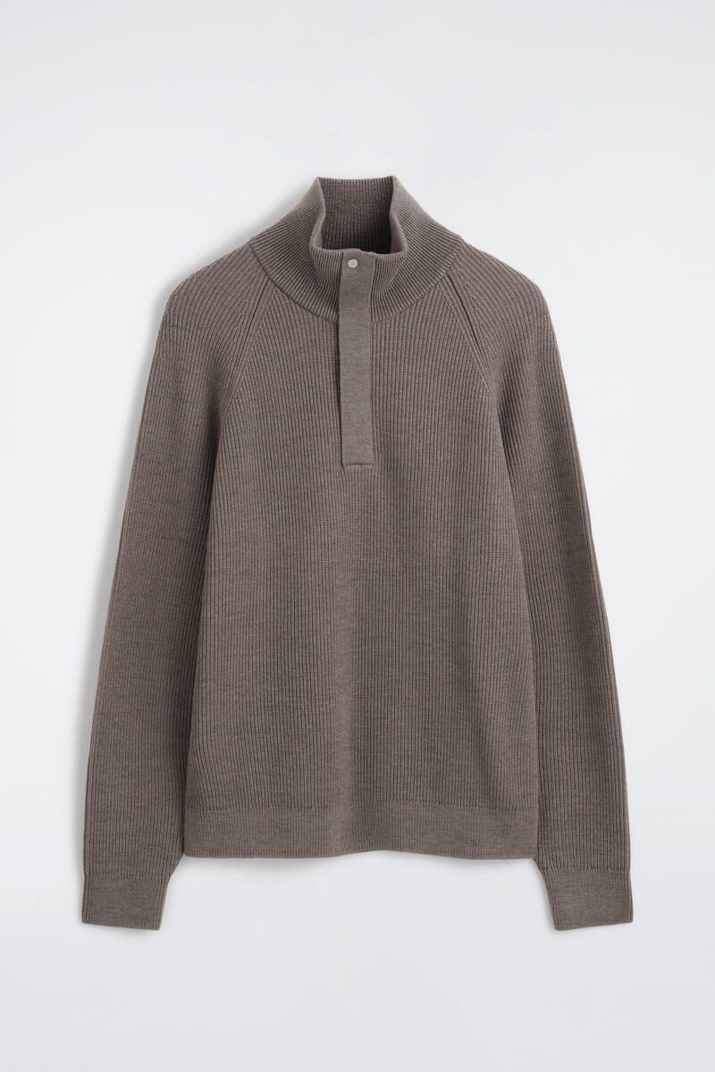 Ribbed Wool Half-Zip Sweater