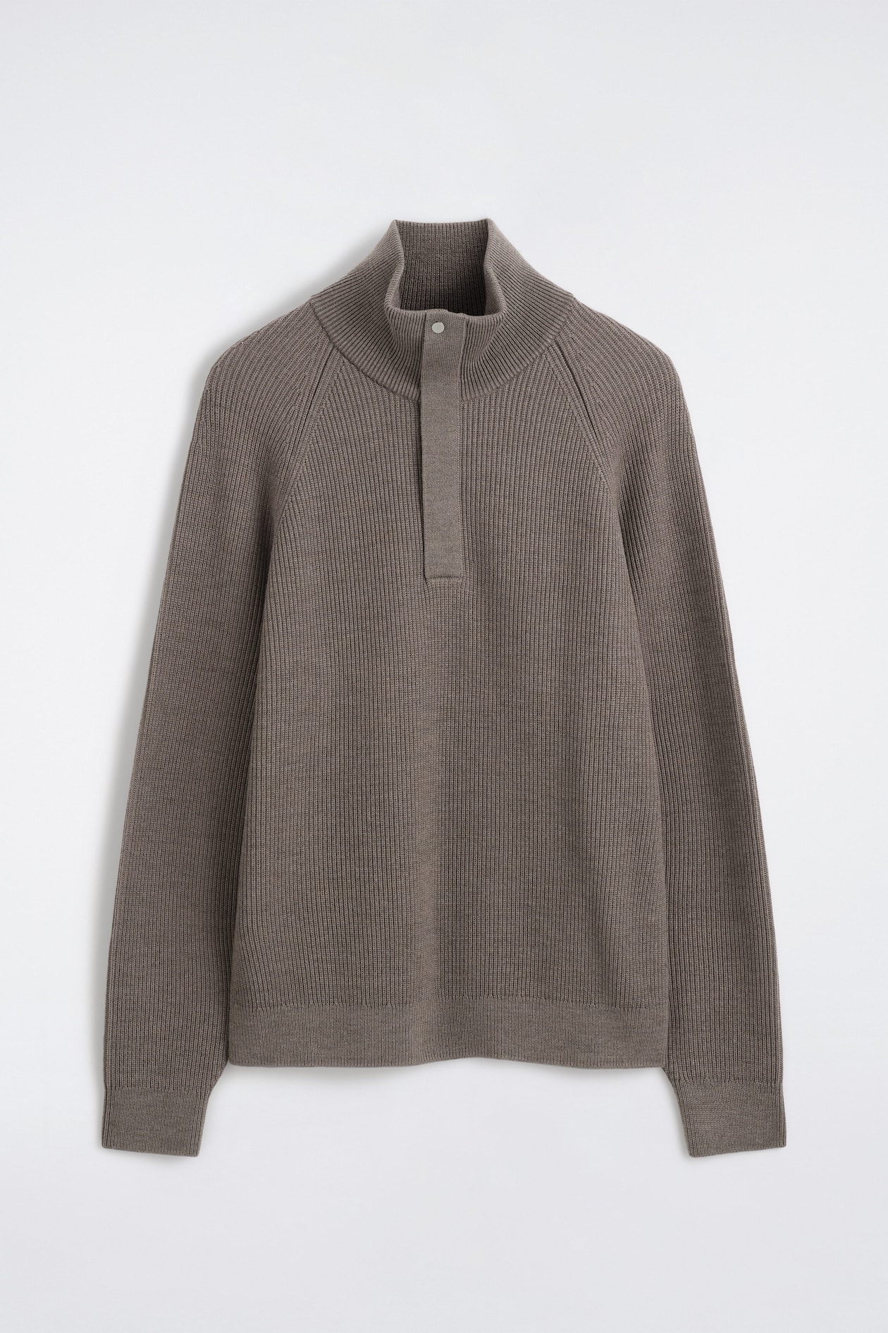 RIBBED WOOL HALF-ZIP SWEATER — BROWN