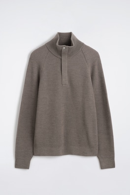 RIBBED WOOL HALF-ZIP SWEATER — BROWN 7