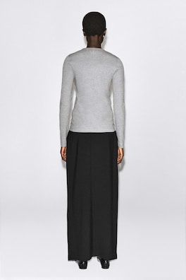 SLIM RIBBED COTTON LONG-SLEEVED TOP — GRAY MÉLANGE 5
