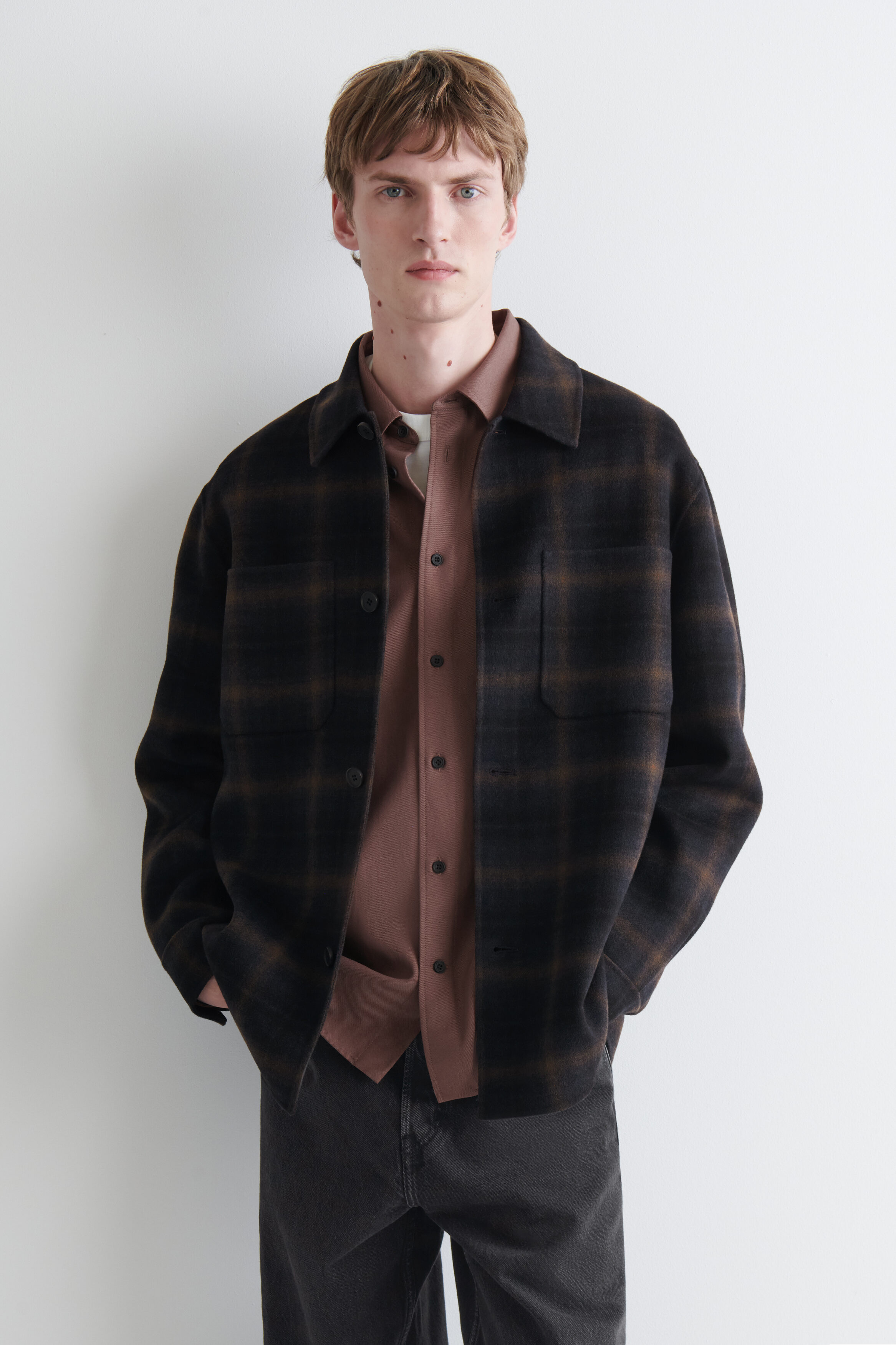 DOUBLE-FACED WOOL OVERSHIRT - NAVY / CHECKED | COS US