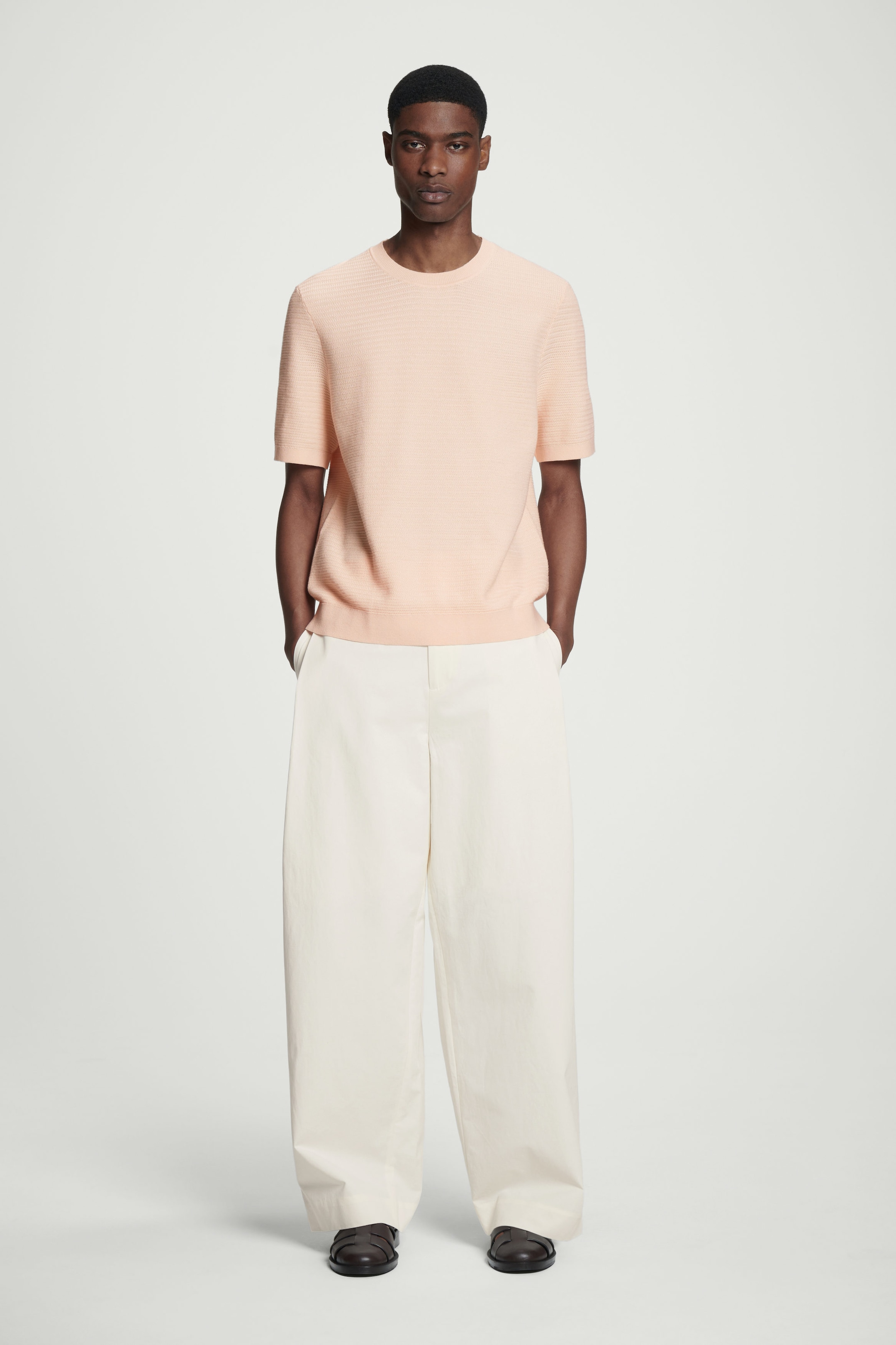 TEXTURED KNITTED COTTON T-SHIRT