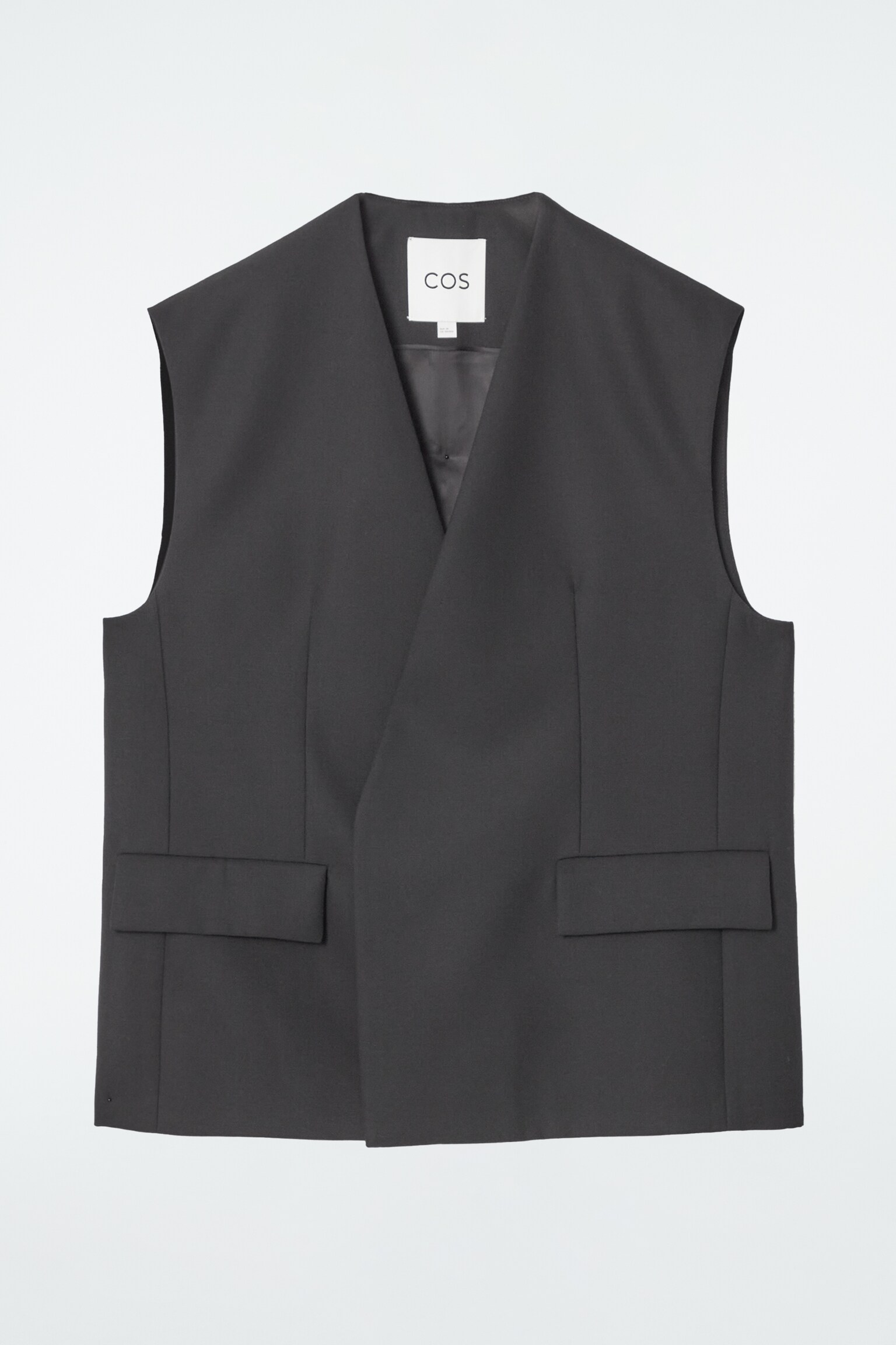 LONGLINE WOOL-BLEND TWILL WAISTCOAT - BLACK