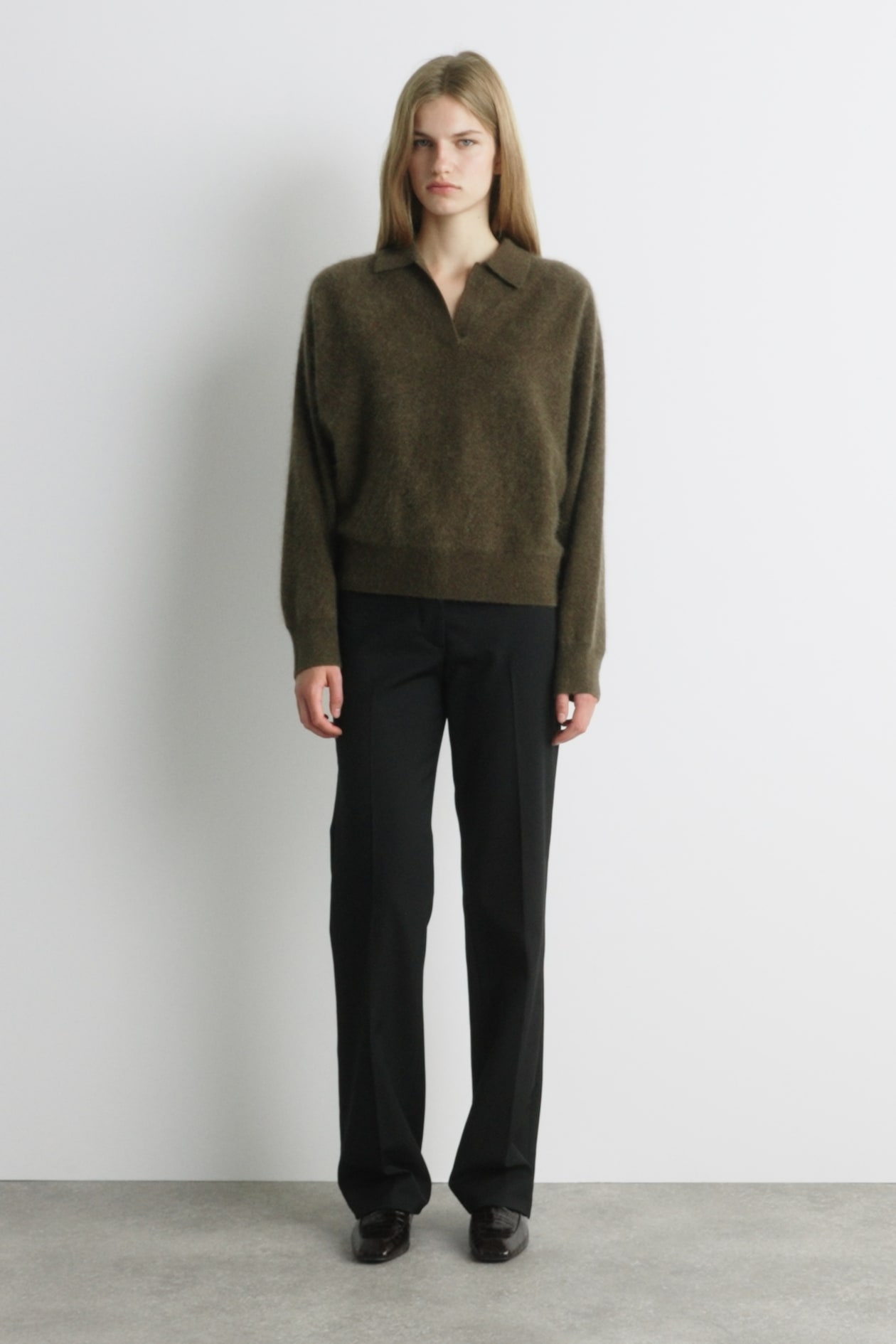 BRUSHED-CASHMERE POLO SWEATER