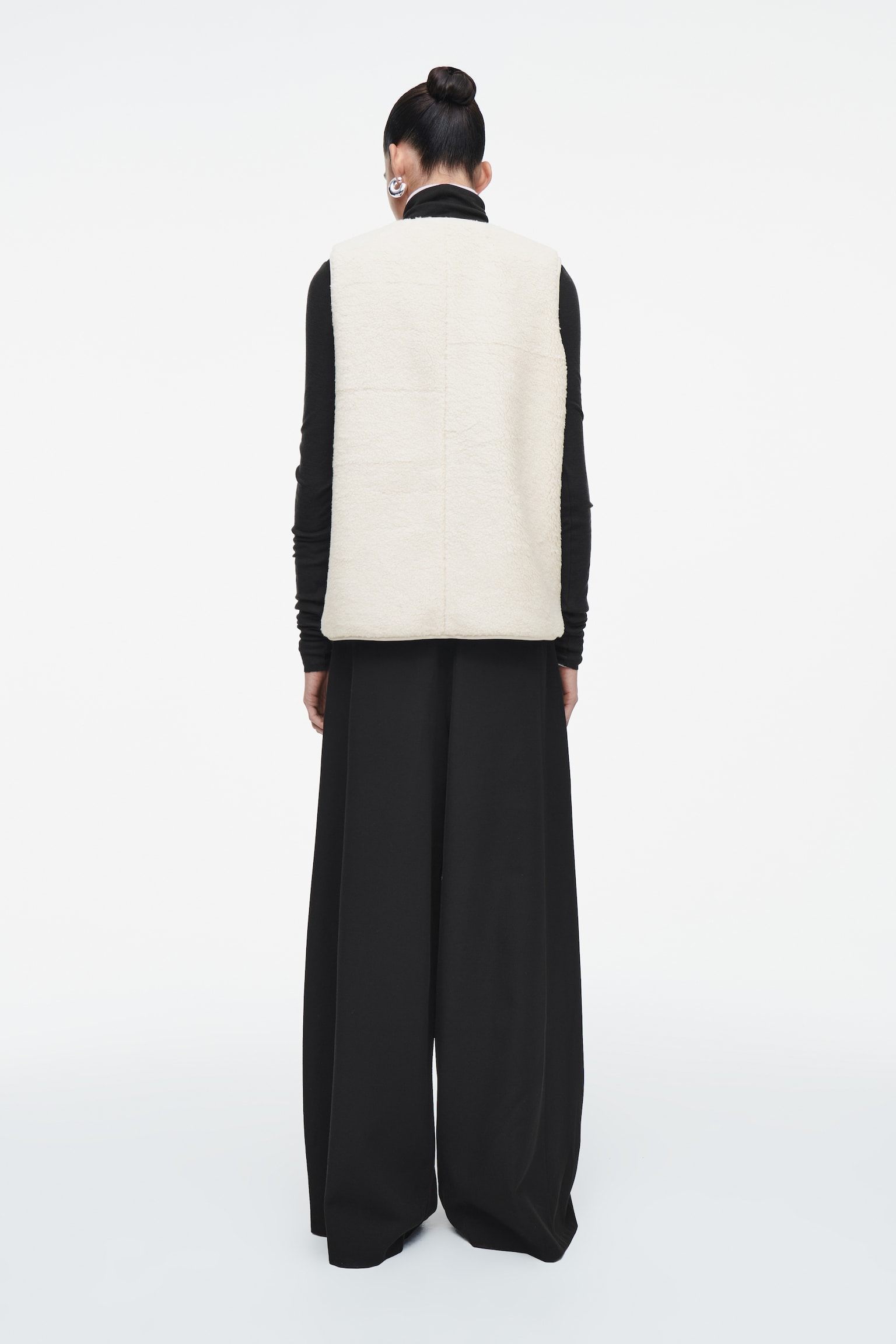 GILET OVERSIZE EN FAUSSE PEAU LAINÉE - IVOIRE/BLEU MARINE - 6