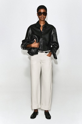 FOLDED CURVED-LEG TURN-UP JEANS — WHITE 1