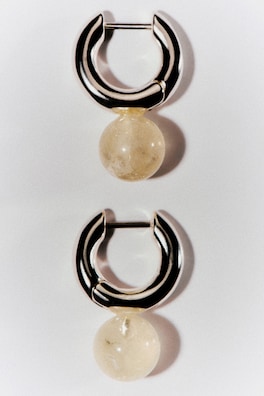 BEADED HUGGIE HOOP EARRINGS — SILVER 1