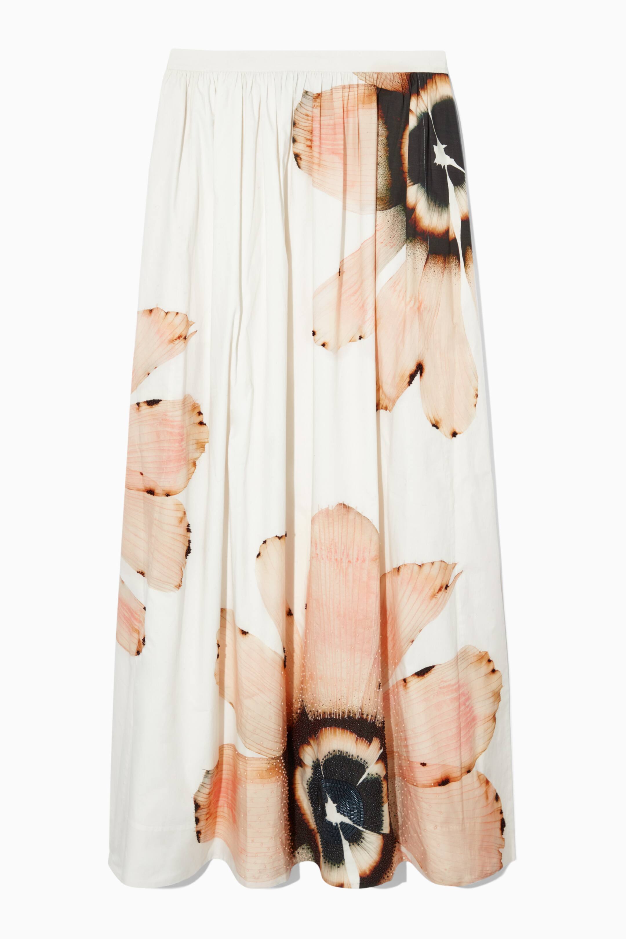 Grotere afbeelding bekijken: FLORAL-PRINT BEADED MAXI SKIRT - WHITE / FLORAL - DAMES | H&M NL 1