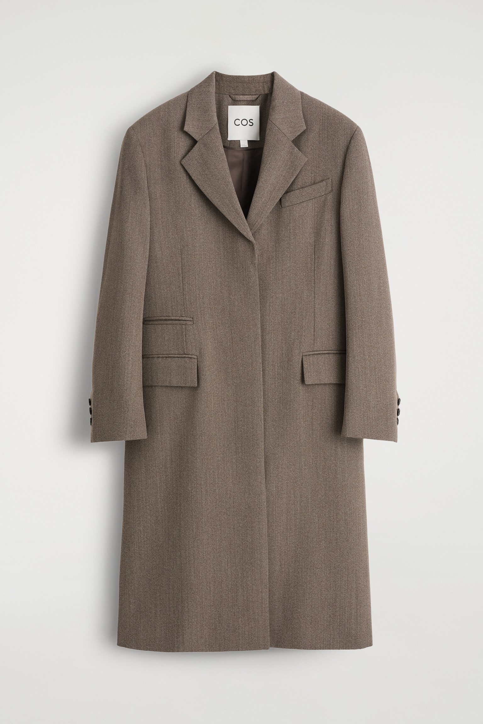MANTEAU LONG À BOUTONNAGE SIMPLE EN LAINE MÉLANGÉE - BRUN - 2