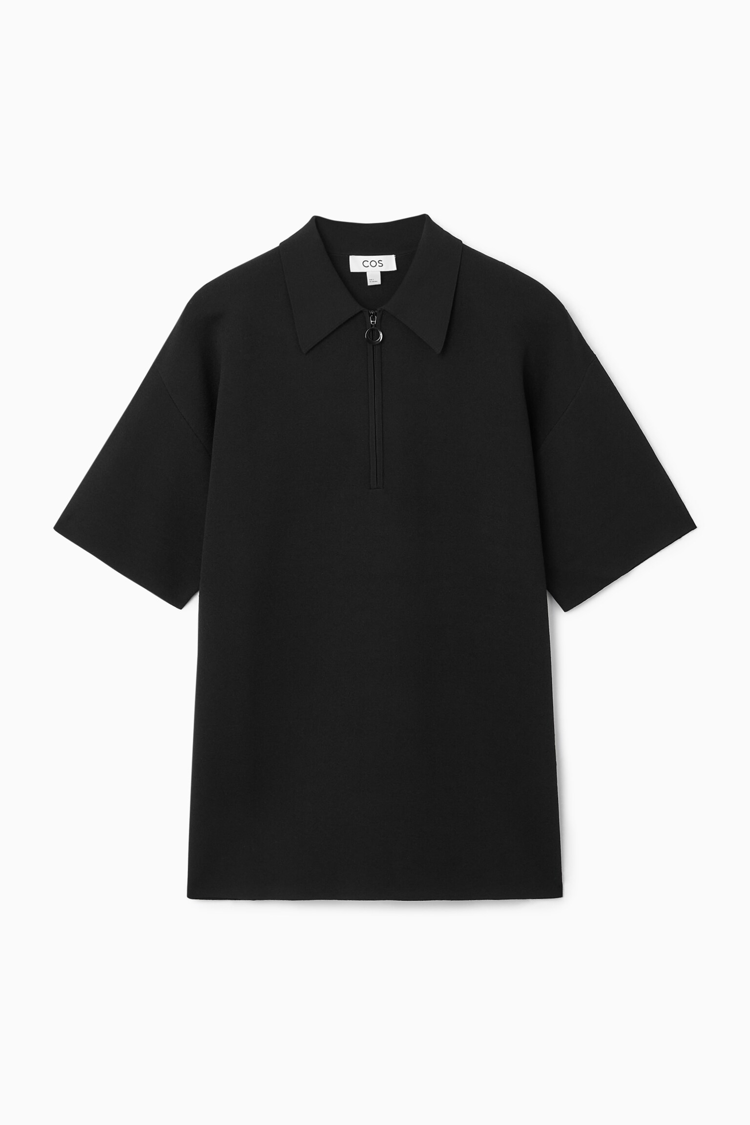 DOUBLE-FACED KNITTED ZIP-UP POLO SHIRT - BLACK - 1