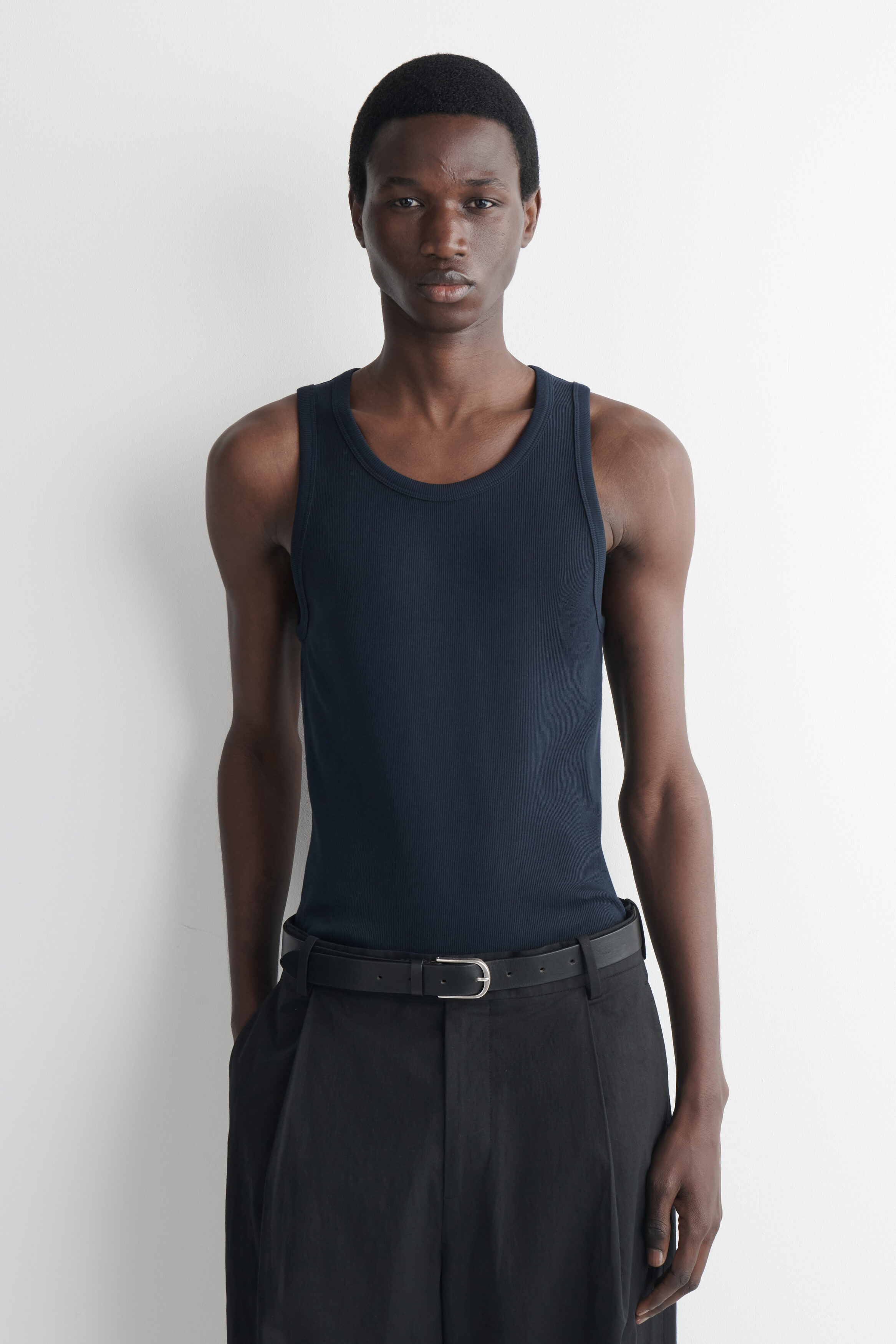 SLIM RIBBED COTTON TANK TOP - NAVY | COS US
