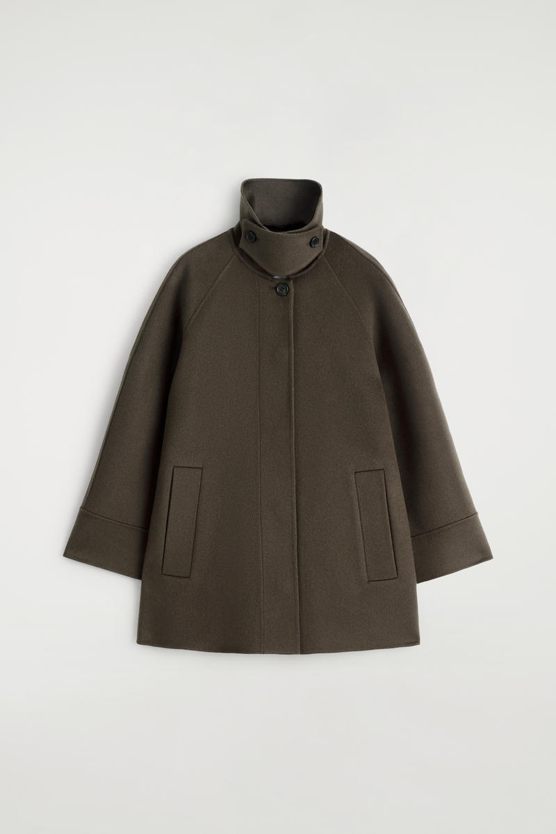 Mock-Neck Double-Faced Wool Short Coat