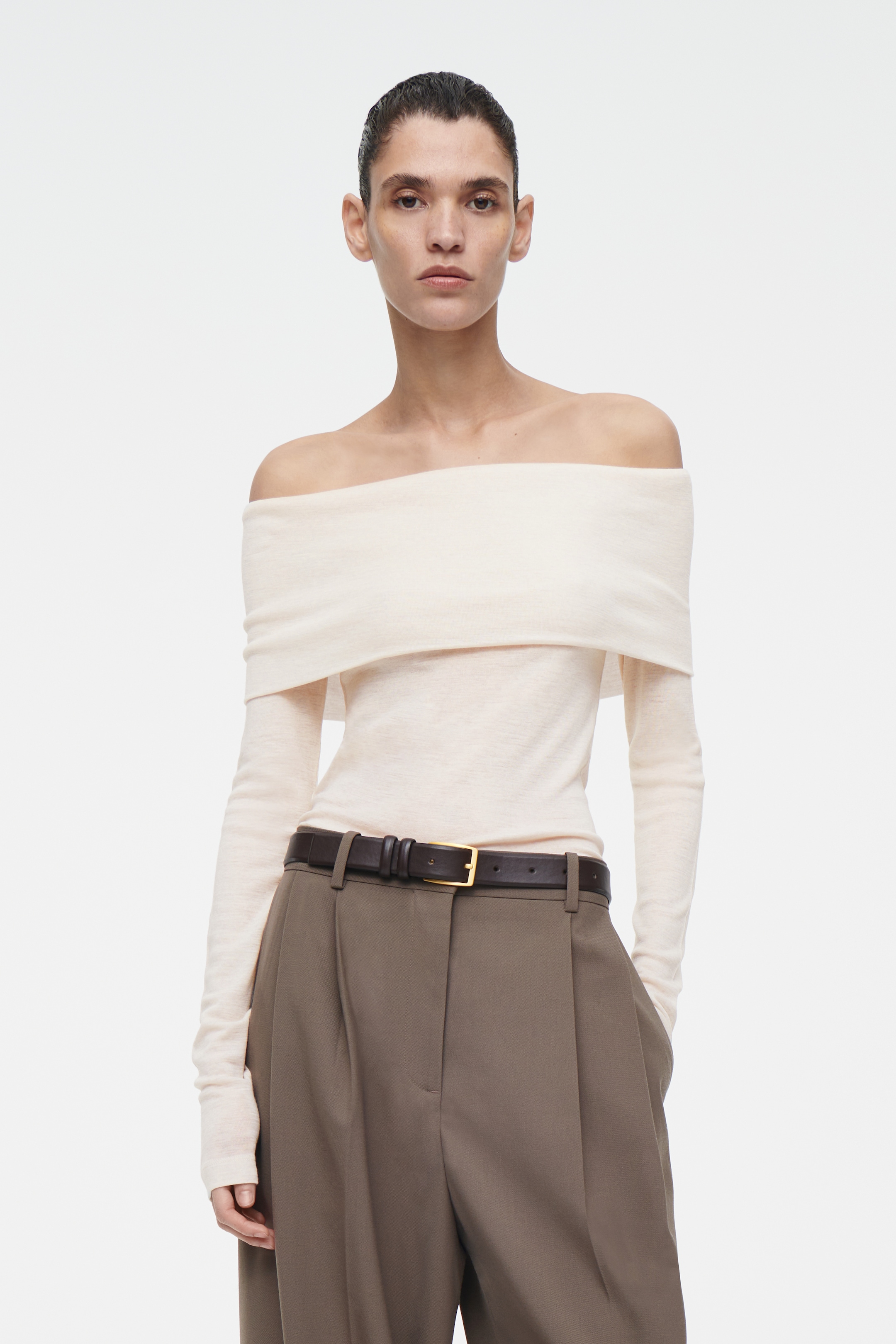 Agrandir l'image: HAUT À ENCOLURE BARDOT EN LAINE MÉRINOS - ÉCRU - FEMME | H&M CH 1
