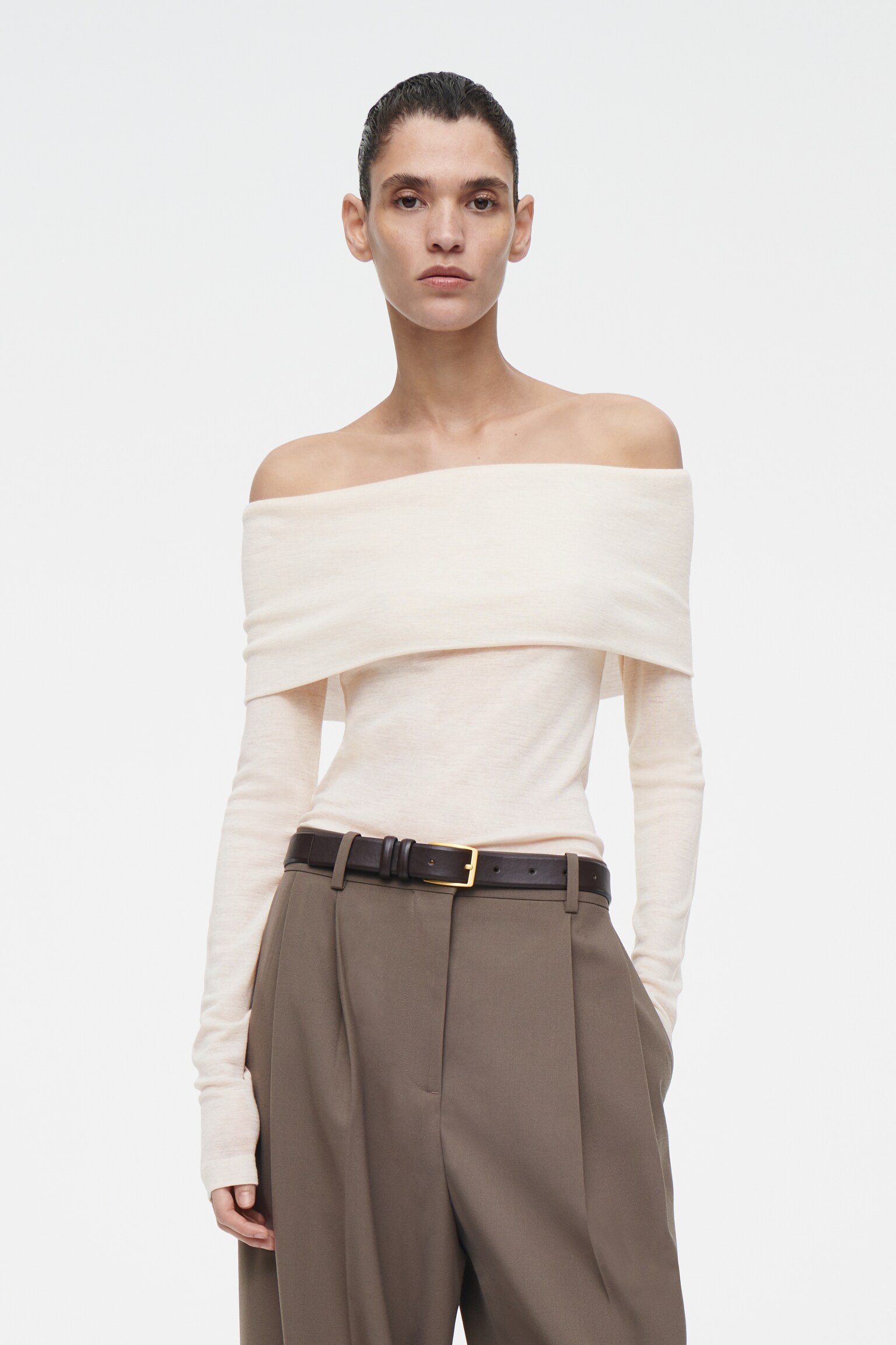 OFF-THE-SHOULDER MERINO WOOL TOP - OFF-WHITE