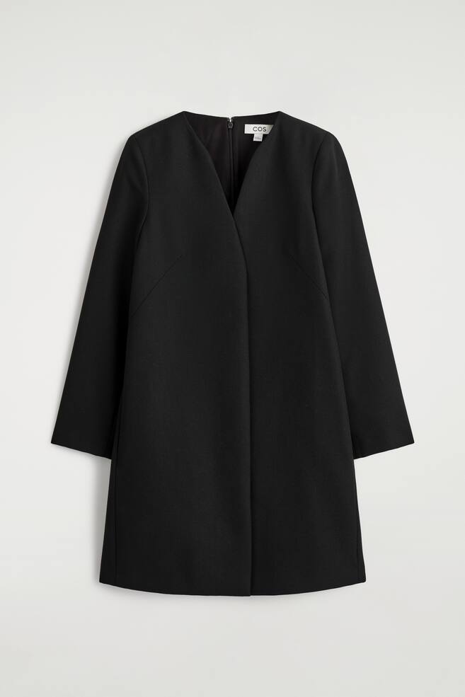 TAILORED WOOL-BLEND MINI DRESS - BLACK - 1