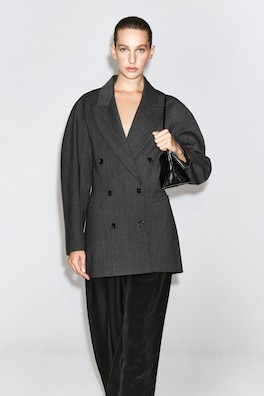 SCULPTED DOUBLE-BREASTED LONG-LINE BLAZER — GRAY MÉLANGE 3