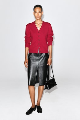 MERINO WOOL V-NECK CARDIGAN — RED 3