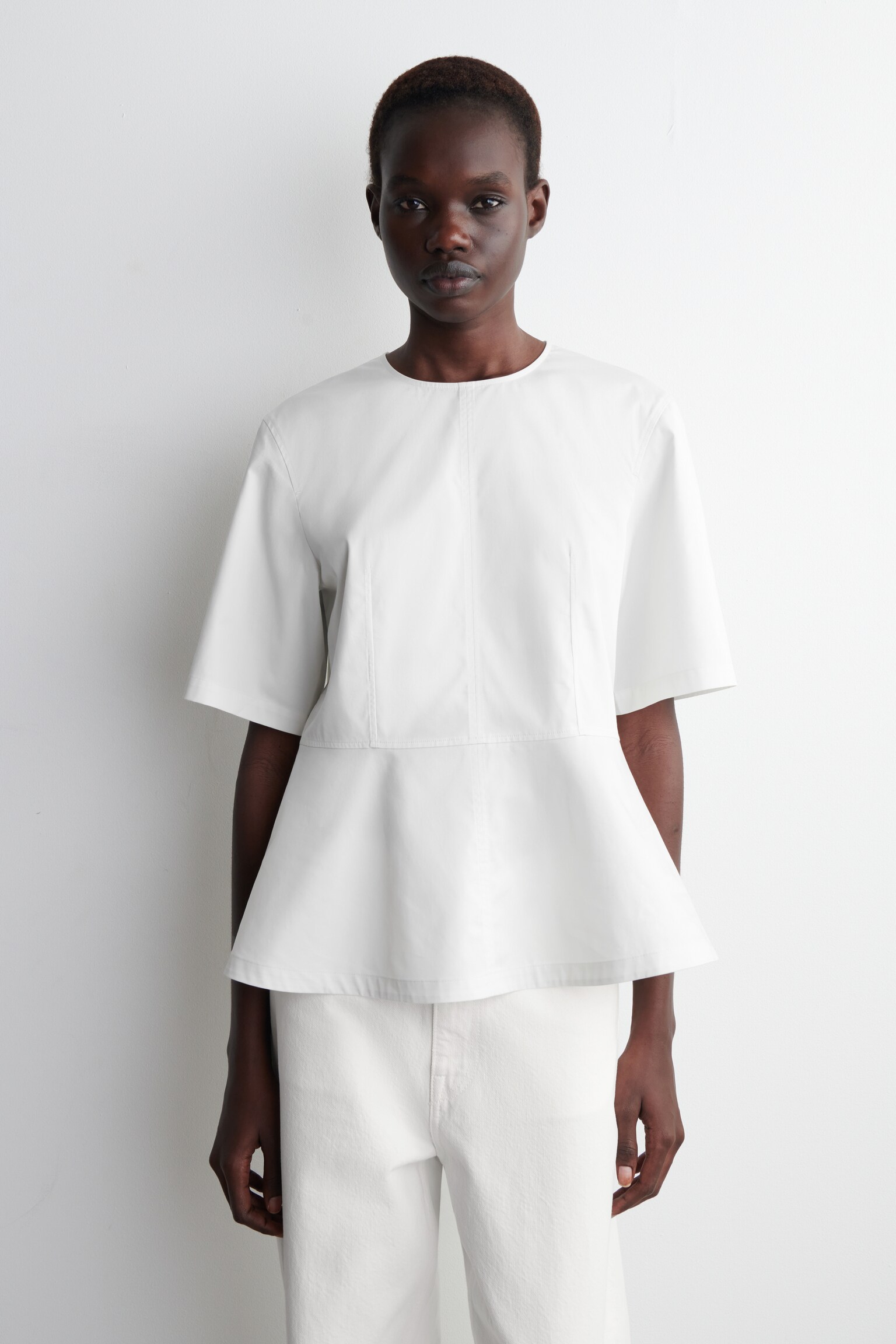 COTTON PEPLUM TOP - WHITE/BLACK
