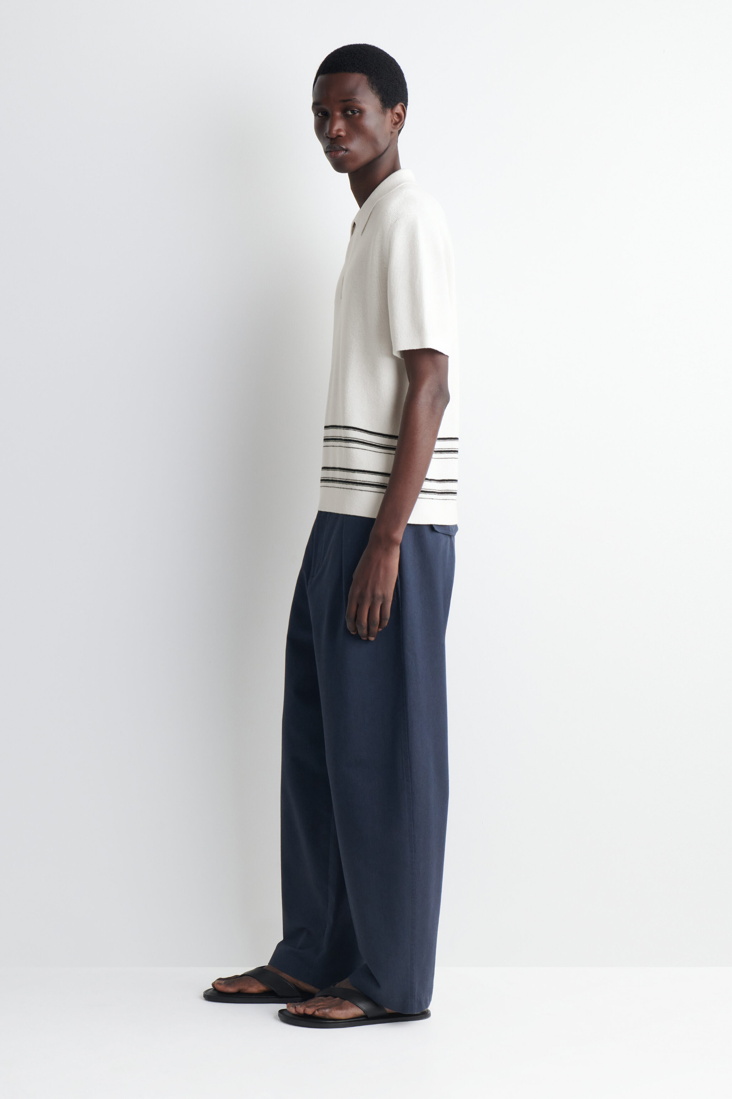 STRIPED KNITTED COTTON-LINEN POLO SHIRT - CREAM / STRIPED | COS US